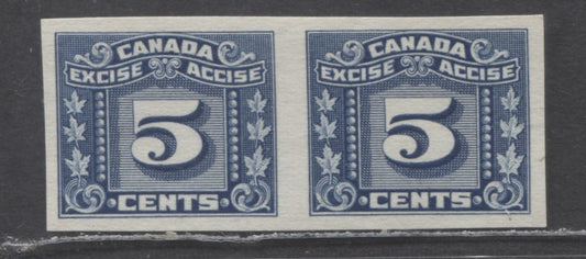 Lot 93 Canada #FX99 5c Blue 3 Leaves, 1934-1948 Excise Tax, A Very Fine Unused Imperf Pair