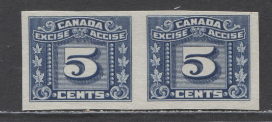 Lot 94 Canada #FX99 5c Blue 3 Leaves, 1934-1948 Excise Tax, A Very Fine Unused Imperf Pair