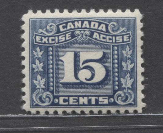 Lot 96 Canada #FX75 15c Blue 3 Leaves, 1934-1948 Excise Tax, A VFNH Single With Crackly White Gum