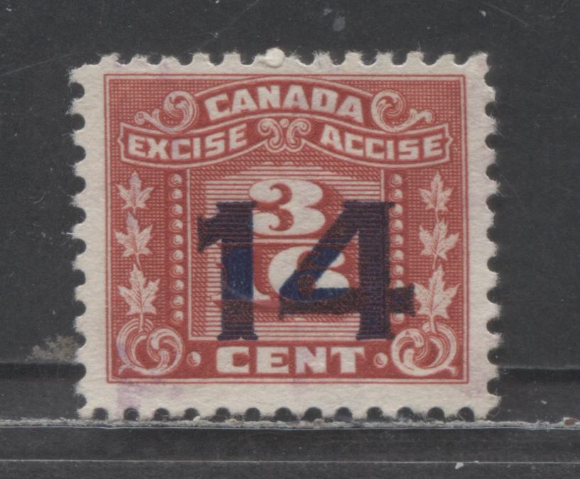 Lot 99 Canada #FX113 14 On 3/16c Red 3 Leaves, 1934-1948 Excise Tax Overprint, A Fine Used Single