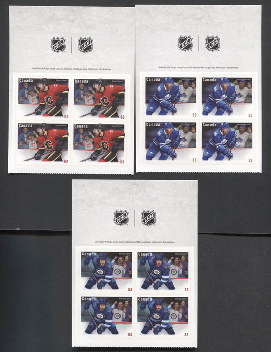 Canada #2674-2676 63c Multicolored Calgary Flames-Toronto Maple Leafs, 2013 Canadian NHL Jersey's Issue, 3 VFNH Booklet Panes Of 4