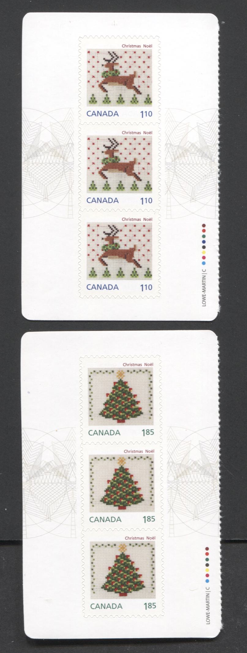 Lot 17 Canada #2690-2691 $1.10-$1.85 Multicolored Cross Stitched Reindeer-Christmas Tree, 2013 Christmas Issue, 2 VFNH Booklet Panes Of 6