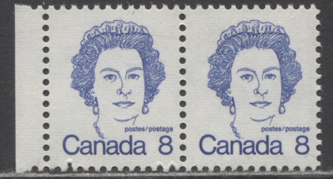 Lot 47 Canada #593ivT1 8c Royal Blue Queen Elizabeth II, 1972-1974 Caricature Issue, A VFNH Pair On LF/LF Horizontal Ribbed Paper, Normally Tagged Pair With 4 Vertical Tag