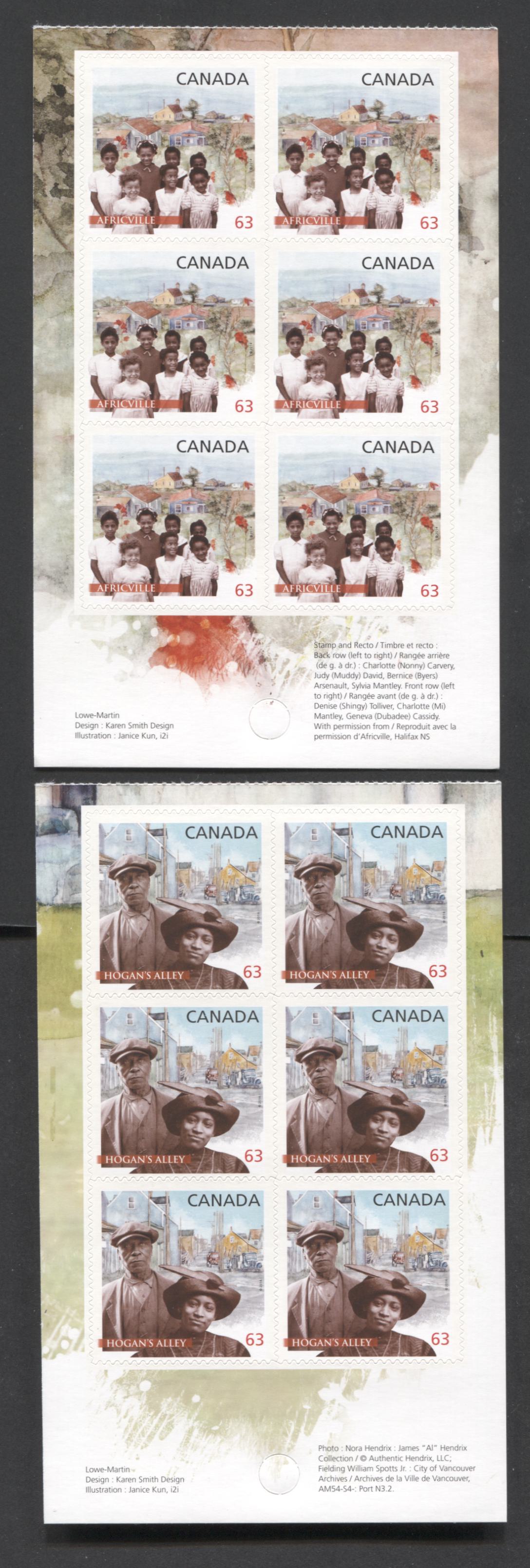 Lot 139 Canada #2702-2703 63c Multicolored Africville, Halifax - Hogans Alley, Vancouver, 2014 Black History Month, A VFNH Booklet Pane Of 6