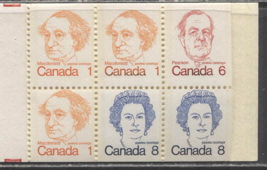 Canada  McCann #BK74I 1972-1978 Caricature Issue, A Complete 25c Booklet, MF Cover, NF/NF Misperf Pane, Lighter Shade
