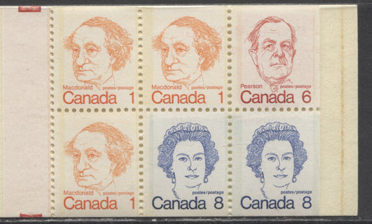 Canada  McCann #BK74z 1972-1978 Caricature Issue, A Complete 25c Booklet, DF Cover, LF/LF Vertical Ribbed Paper, Pane Shade Variety