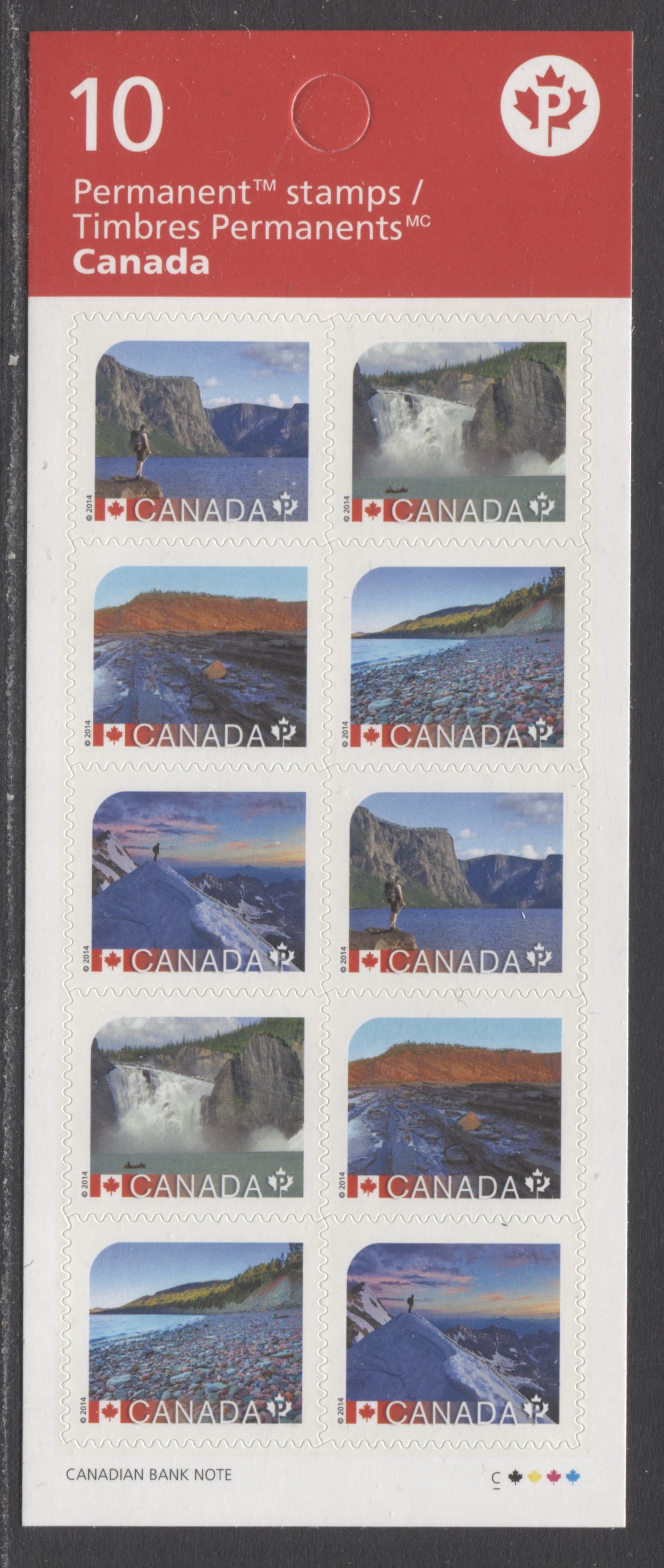 Lot 26 Canada #2723 P(85c) Multicolored Gros Morne-Miguasha Nation Park, 2014 UNESCO Issue, A VFNH Booklet Pane Of 10 With Fluorescent Red Maple Leaves On Tab