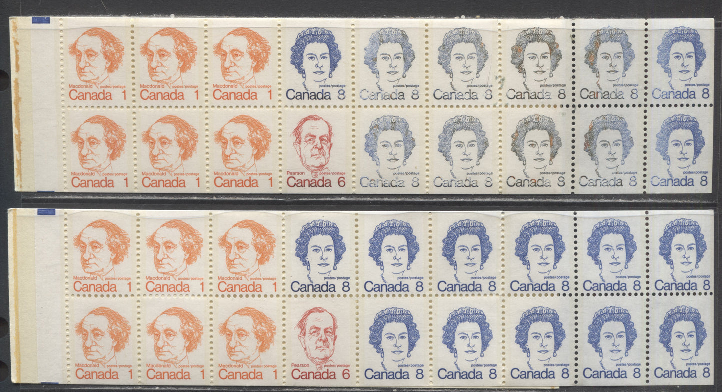 Canada McCann #BK75 1972-1978 Caricature Issue, 2 Complete $1 Booklets, DF Covers, Two Types Of LF Panes