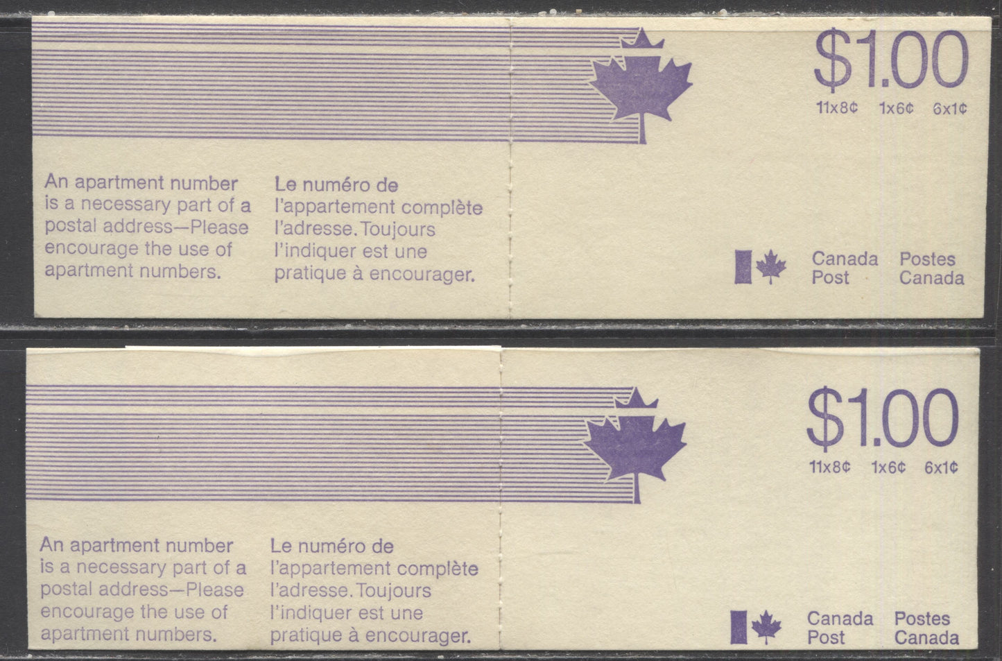 Canada McCann #BK75 1972-1978 Caricature Issue, 2 Complete $1 Booklets, DF Covers, Two Types Of LF Panes