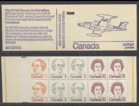 Canada #BK76A var, 1972-1978 Caricature Issue, A VFNH 50c Counter Booklet, HB Cover, DF-fl Pane, Vertically Ribbed Paper