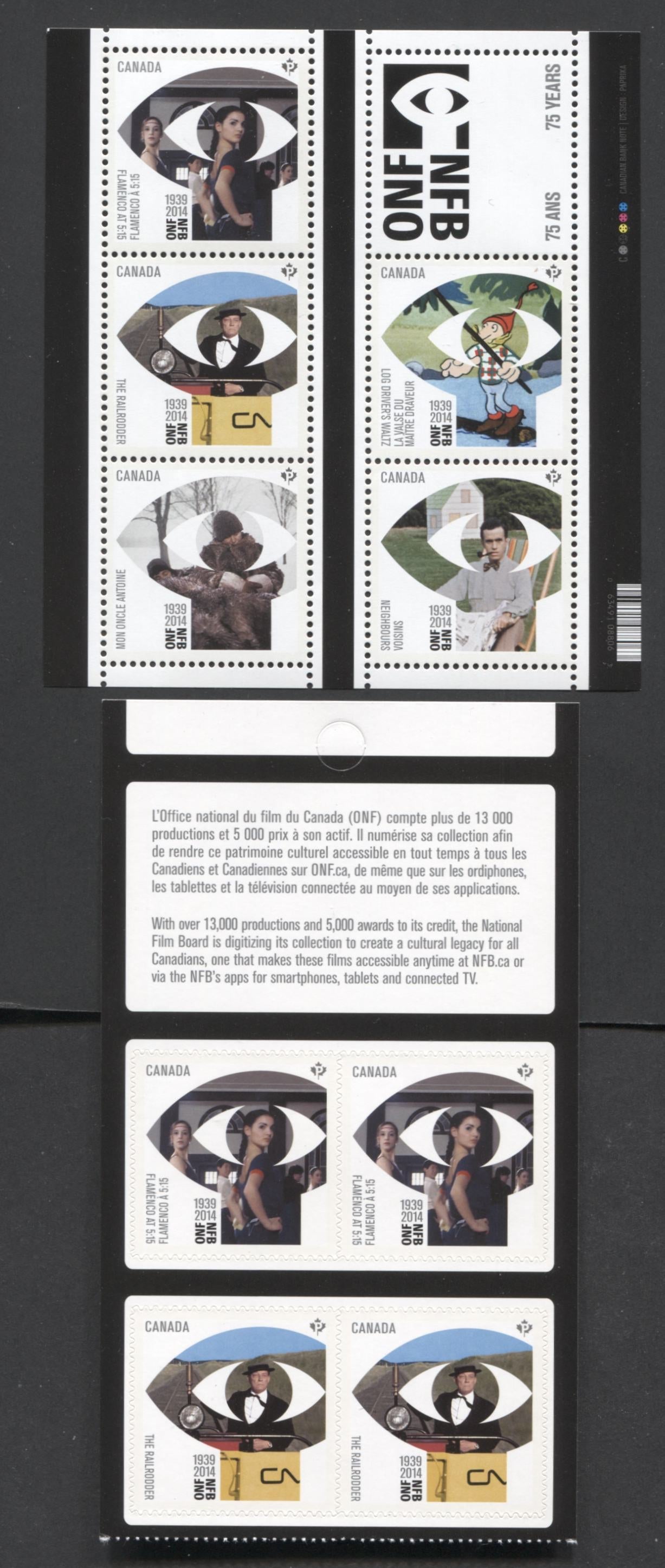 Lot 29 Canada #2733-2738 P(85c) Multicolored Flamenco-Neighbours, 2014 National Film Board Of Canada, 2 VFNH Souvenir Sheet & Booklet Pane Of 4