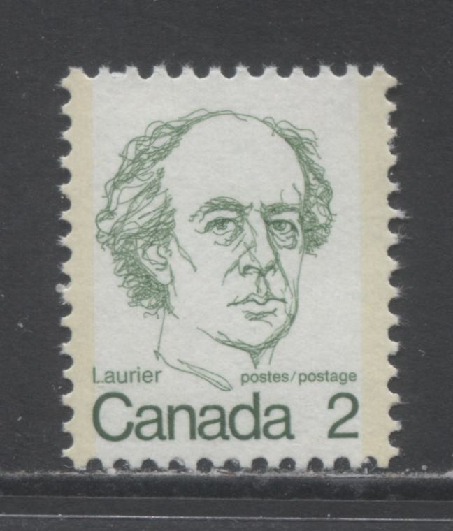 Lot 299 Canada #587 var 2c Green Sir Wilfred Laurier, 1973 - 1976 Caricature Issue, A VFNH Single On LF/LF Paper With Light Tag Wash On Back
