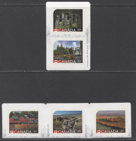 Lot 46 Canada #2740-2744 $1.20-$2.50 Multicolored Old Town Lunenburg-The Rideau Canal, 2014 UNESCO Issue, 2 VFNH Booklet Strip Of 3 & Pane Of 2
