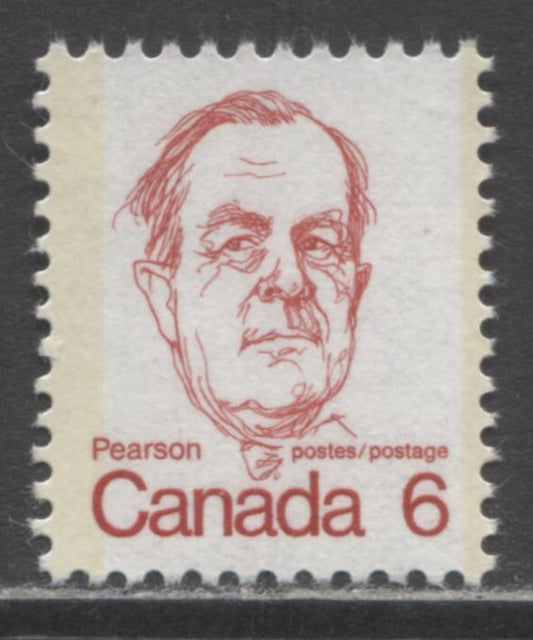 Canada #591 6c Deep Red Lester B Pearson, 1972-1974 Caricature Issue, A VFNH Single On NF/NF Paper, Tag Wash On Back