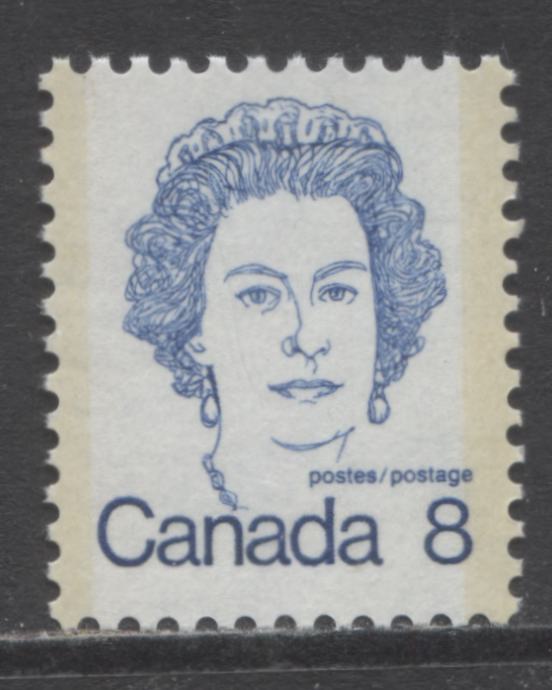 Canada #593vii 8c Royal Blue Queen Elizabeth II, 1973 - 1976 Caricature Issue, A VFNH Single On NF/NF Paper, Tag Wash On Back