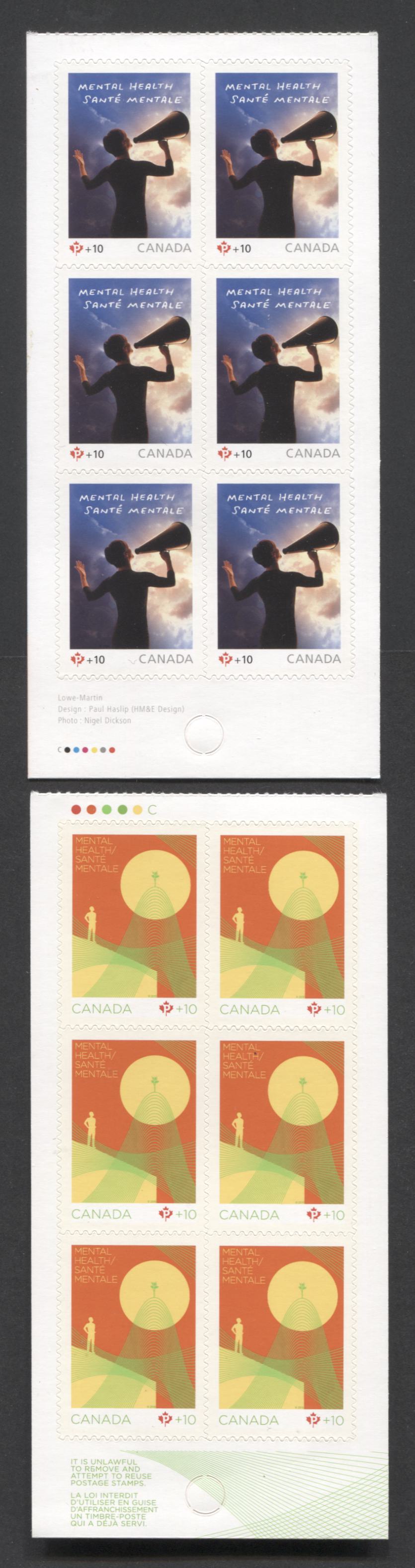 Lot 38 Canada #B14, B16 P(52c)+10 & P(57c)+10 Multicolored Figure & Patient, 2008 & 2010 Mental Health Semi Postals, 2 VFNH Booklet Panes Of 6