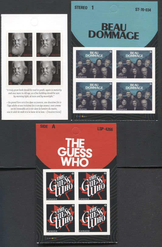 Canada #2658-2660 63c Multicolored Robertson Davies, 2013 Robertson Davies, 3 VFNH Booklet Panes Of 4