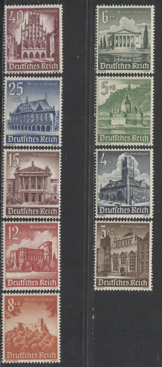 Lot 66 Germany SC#B177-B185 1940 Buildings Semi Postals, , 9 F/VFNH Singles, Click on Listing to See ALL Pictures, 2022 Scott Classic Cat. $37.5 USD