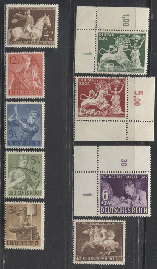 Lot 67 Germany SC#B192/B243 1941-1943 Semi Postals, , 9 F/VFNH Singles, Click on Listing to See ALL Pictures, 2022 Scott Classic Cat. $20.9 USD