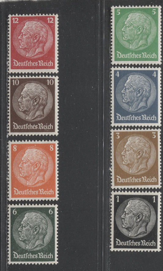 Lot 68 Germany SC#415-422 1933-1936 Hindenburg Issue, Swastika Wmk, 8 VFNH Singles, Click on Listing to See ALL Pictures, 2022 Scott Classic Cat. $3.55 USD