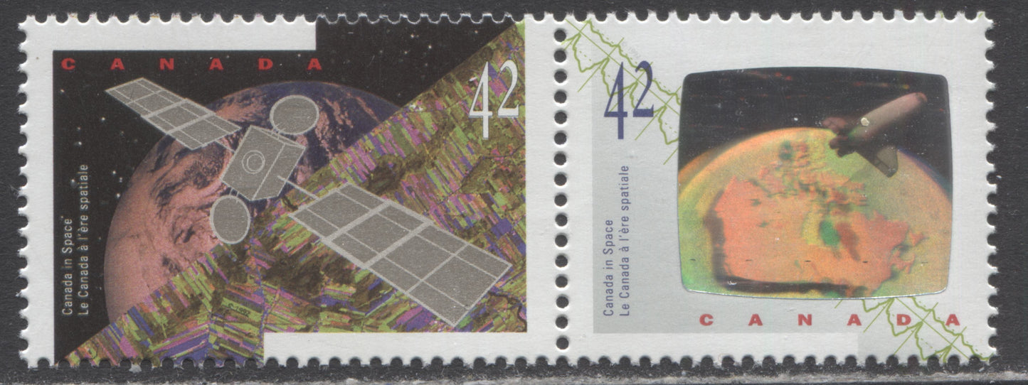 Lot 43 Canada #1442vi 42c Multicolored ANIK E2 & Astronauts' Achievements, 1992 Canada In Space Issue, A VFNH Pair With Meteor Shower Variety - Streaks Across Bottom Of Map