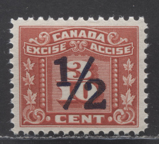 Canada #FX109 1/2c On 3/10c Red, 1932 - 1948 Surcharge On Three Leaf Excise Issue, A VFNH Single With Yellowish Gum