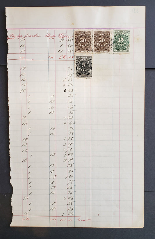 Lot 91 Canada #QR16, QR18, QR21 , 1912 Registration Issue, 4 Singles Used In Combination On Ledger Page