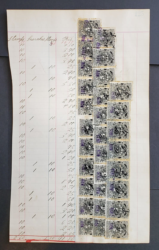 Lot 93 Canada #QR16 5c Black, 1912 Registration Issue, 29 F/VF Used Singles Used On 1915 Ledger Page