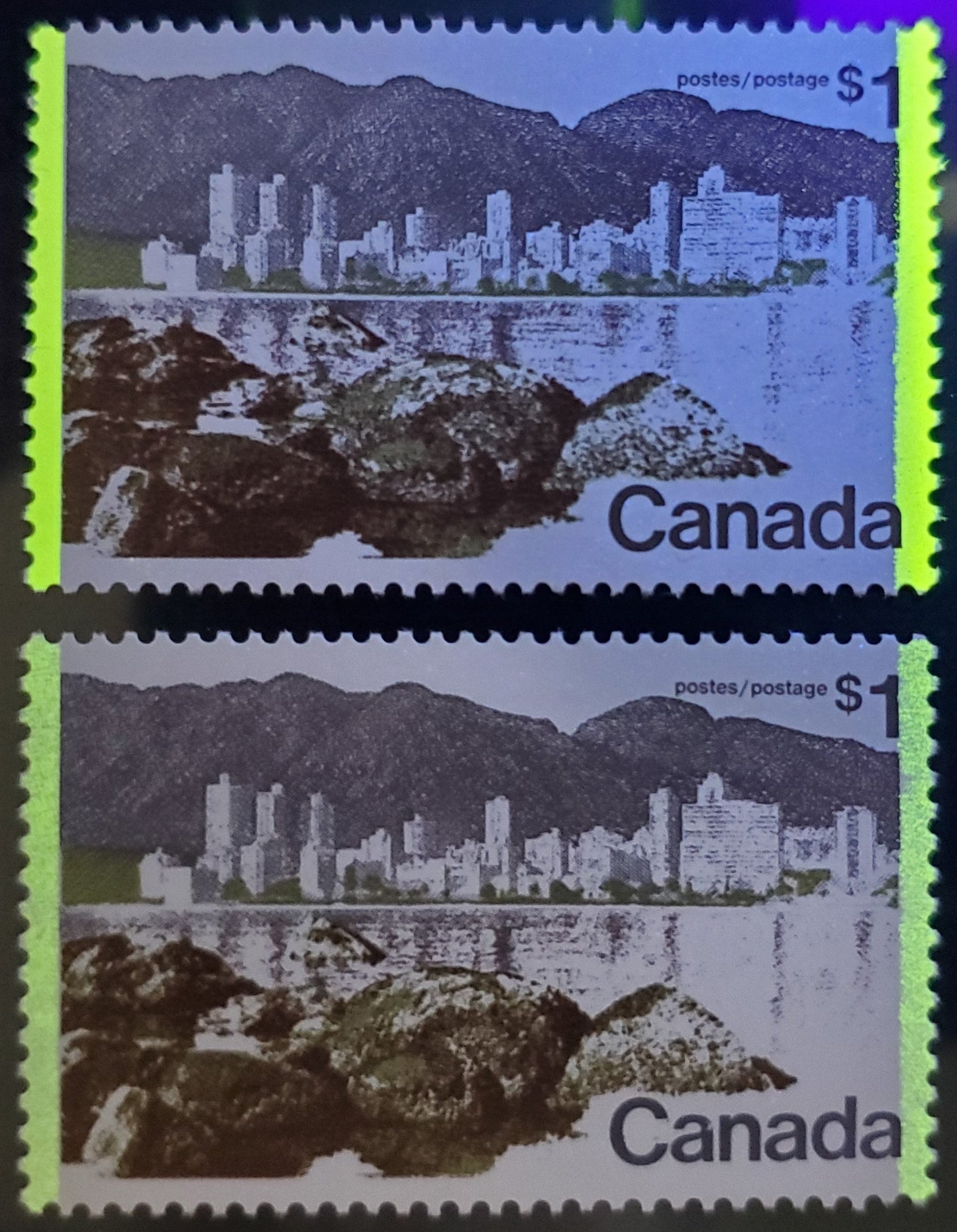 Lot 43 Canada #599ii $1 Multicolored Vancouver, 1972 Landscape Definitives, A VFNH LL Field Stock Block Of 4 On DF/DF Gray, Strong 4mm Tag