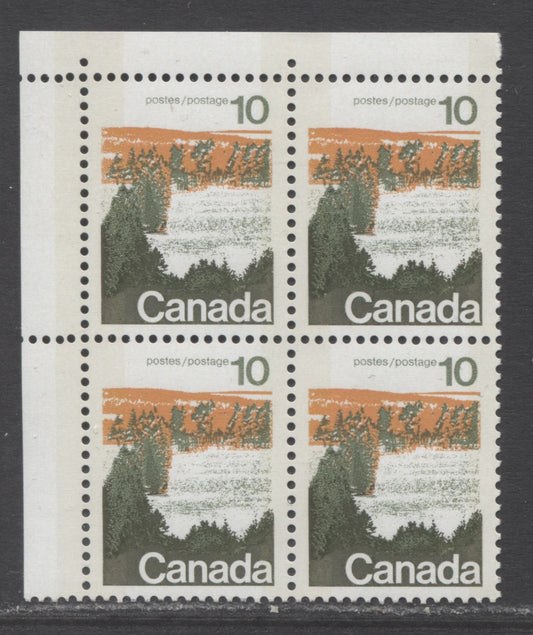 Lot 43 Canada #594iv 10c Multicolored Forest, 1972 Landscape Definitives, A VFNH LL Block Of 4 W2B Horizontally Ribbed Surface, DF/DF Paper, Nearly Solid Background, Type 1, Perf 12.5 x 12