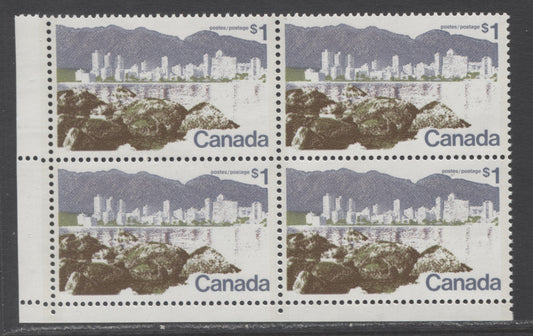 Lot 43 Canada #599ii $1 Multicolored Vancouver, 1972 Landscape Definitives, A VFNH LL Field Stock Block Of 4 On DF/DF Gray, Strong 4mm Tag