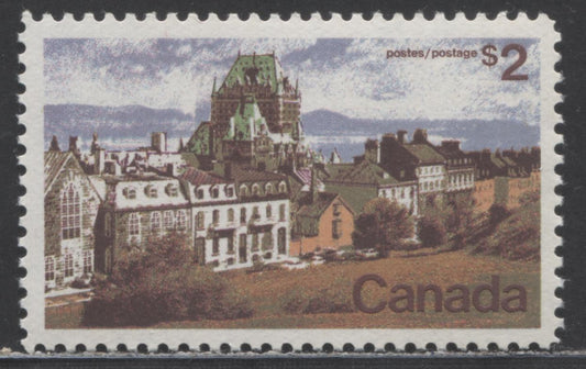 Canada #601 $2 Multicolored Quebec, 1972 Landscape Definitives, A VFNH Plate 1 Single On DF-fl Paper Type 1, Scarce For This Plate As Most Are LF Flecked, Perf 11
