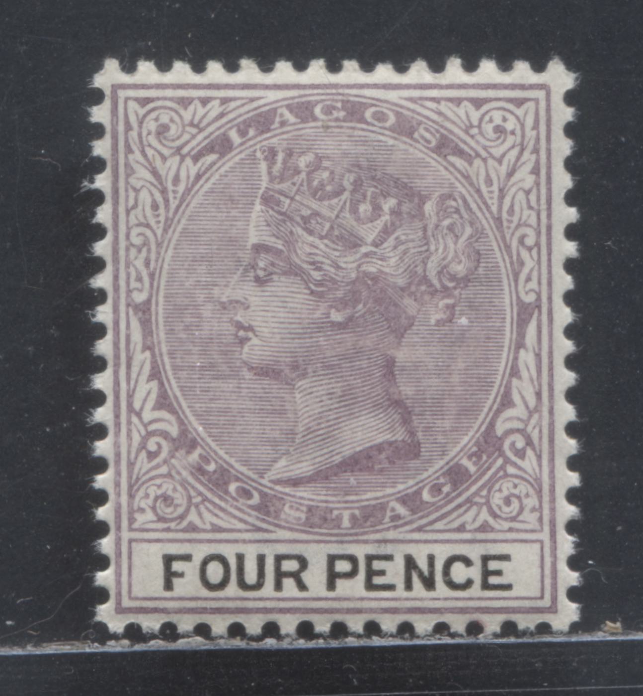 Lagos SC#24 4d Deep Lilac & Black 1887-1902 Bicolored Queen Victoria Issue, Crown CA Wmk, A VFNH Single, Click on Listing to See ALL Pictures, Estimated Value $8 USD