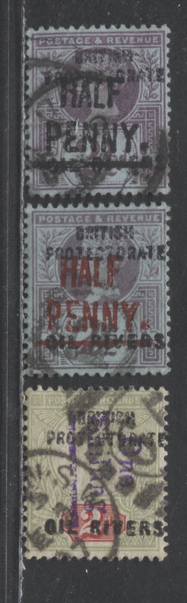 Lot 352 Niger Coast Protectorate SC#21,23,32 1893 Overprint Forgeries, 3 F/VF Used Singles, Click on Listing to See ALL Pictures, Estimated Value $25 USD