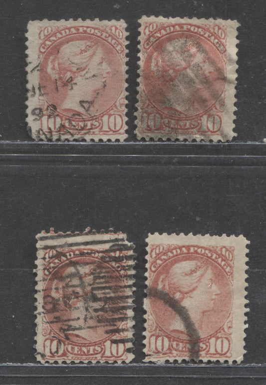 Lot 89 Canada #45a 10c Dull Rose Queen Victoria, 1888-1897 Small Queen Issue, A Study Lot Of 4 Used Examples