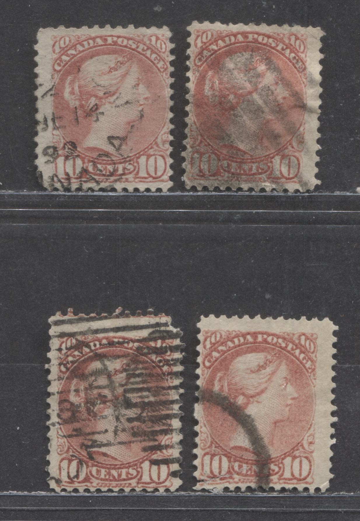 Lot 89 Canada #45a 10c Dull Rose Queen Victoria, 1888-1897 Small Queen Issue, A Study Lot Of 4 Used Examples