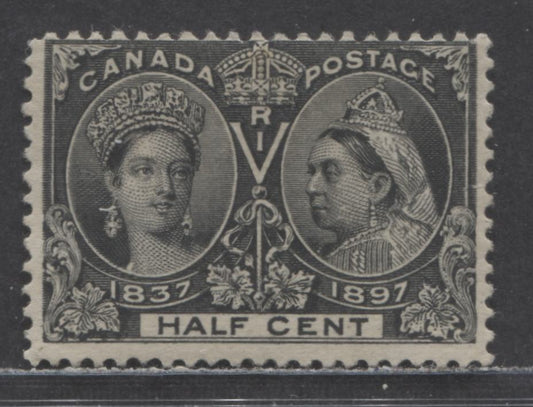 Lot 91 Canada #50 1/2c Black Queen Victoria, 1897 Diamond Jubilee Issue, A VGOG Singles With Small Crease At Right