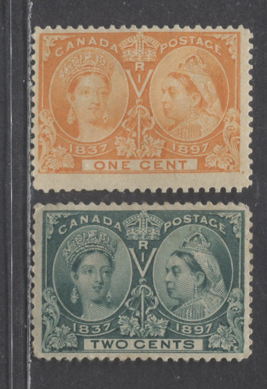 Lot 92 Canada #51, 52 1c & 2c Orange & Green Queen Victoria, 1897 Diamond Jubilee Issue, 2 Fine OG Singles