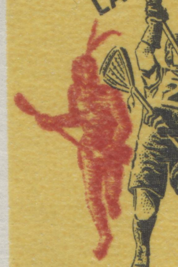 Canada #483ivar 5c Yellow, Black & Red Lacrosse Players, 1968 Lacrosse, 2 VFNH Singles With Moderate & Weak Kiss Print (Doubling Of Red), Unchecked As To Paper