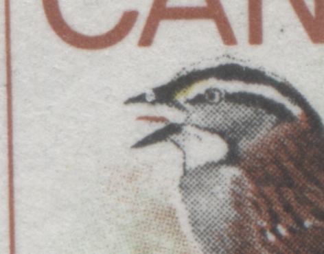 Canada #496 var 6c Multicolured White Throated Sparrow, 1969 Birds Issue, 2 VFNH SIngles With Yellow Almost Completely Missing & Branches Rightward, With Normal For Comparison