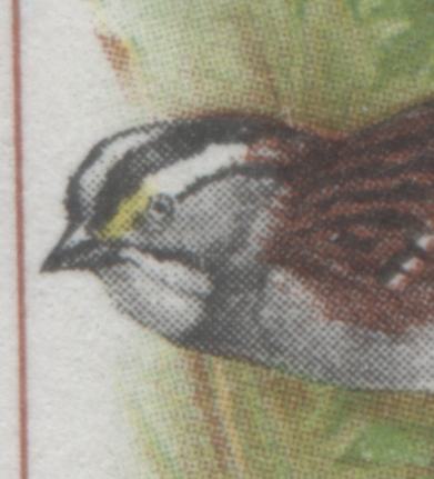 Canada #496 var 6c Multicolured White Throated Sparrow, 1969 Birds Issue, 2 VFNH SIngles With Yellow Almost Completely Missing & Branches Rightward, With Normal For Comparison