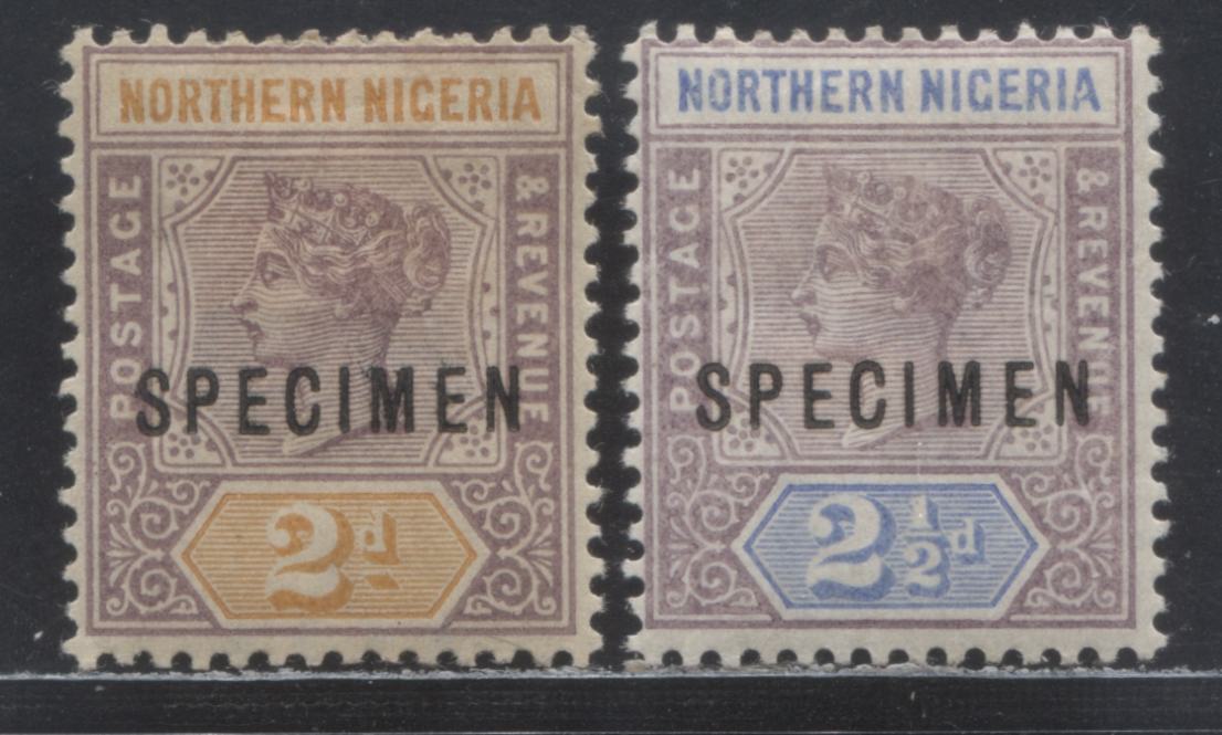Lot 7 Northern Nigeria SC#3-4s 2d Lilac & Yellow Orange, 2.5d Lilac & Ultramarine 1900 Queen Victoria Keyplate Issue, Scarce, As Less Than 400 Exist Of Each, Specimen Overprints, 2 FOG SIngles, Click on Listing to See ALL Pictures, Est. Value $30 USD