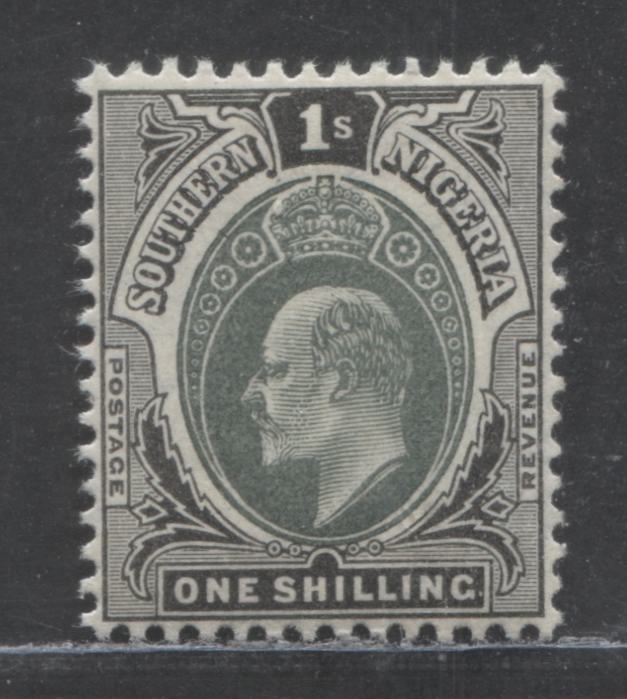 Lot 73 Southern Nigeria SC#27 1/- Black/Deep Dull Green 1904-1909 King Edward VII Issue, Multiple Crown CA Wmk, A VFNH Single, Click on Listing to See ALL Pictures, Estimated Value $8 USD