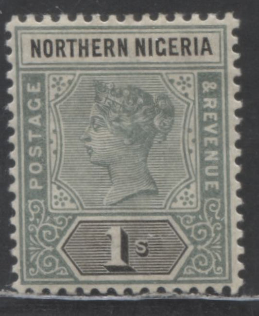 Lot 9 Northern Nigeria SC#7 1/- Dull Green & Black 1900 Queen Victoria Keyplate Issue, A VFOG Single, Click on Listing to See ALL Pictures, 2022 Scott Classic Cat. $32.5 USD