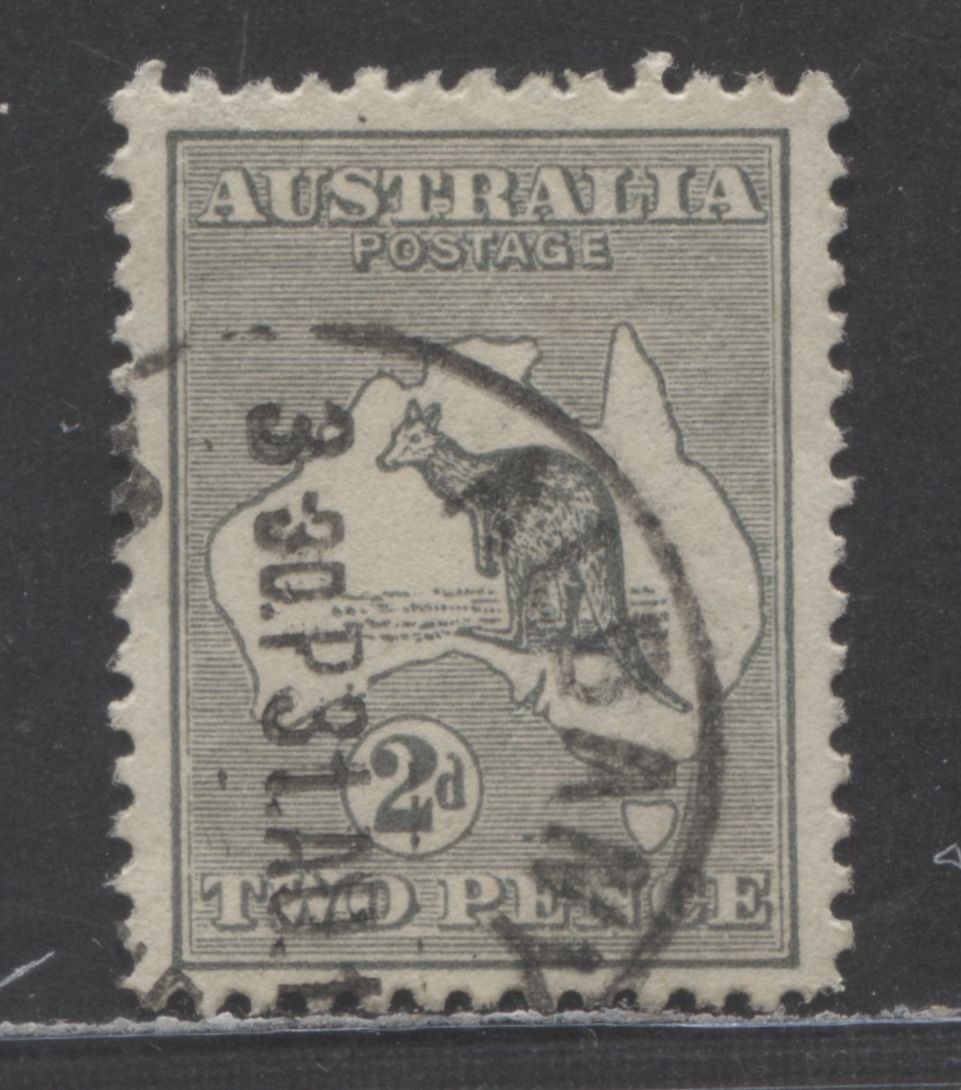 Lot 34 Australia SG#35cvar 2d Silver Gray On Shiny Paper 1915-1927 Kangaroo & Map Issue, Showing Additional Frame Break At Left & Broken Shading, 3rd Wmk, Die 1, A Very Fine Used Single, Estimated Value $20 USD