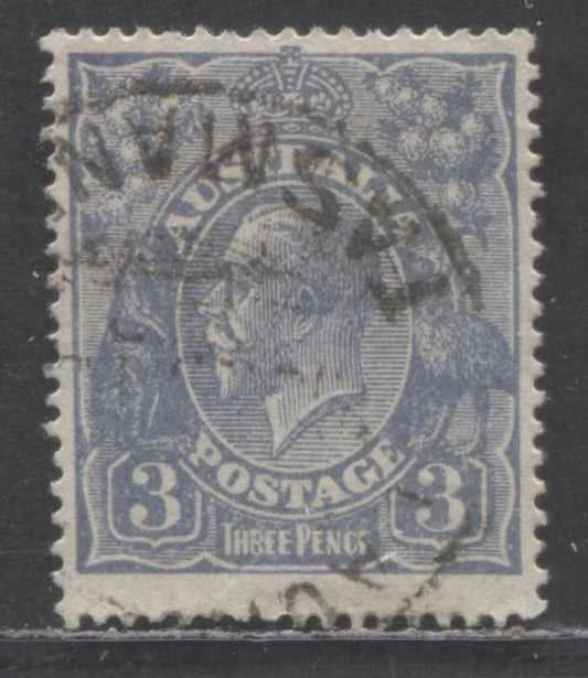 Lot 86 Australia SG#90 3d Dull Ultramarine 1926-1930 KGV Profile Head Issue, Perf 14, Small Multiple Crown Wmk, A F/VF Used Single, Click on Listing to See ALL Pictures, 2022 Scott Classic Cat. $10 USD
