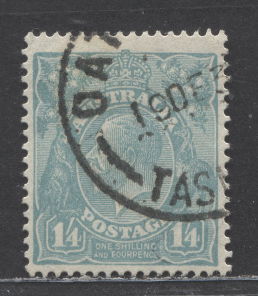 Lot 91 Australia SG#104 1/4d Turquoise 1926-1930 KGV Profile Head Issue, Perf 13.5 x 12.5, Small Multiple Crown Wmk, A F/VF Used Single, Click on Listing to See ALL Pictures, 2022 Scott Classic Cat. $27.5 USD