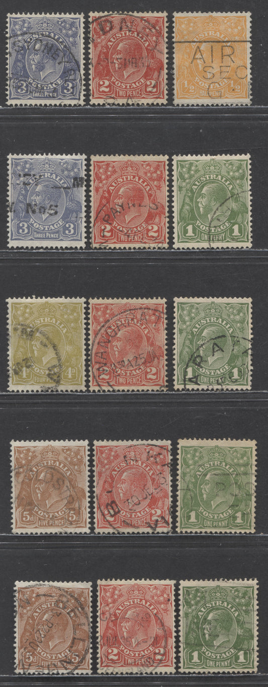 Lot 93 Australia SG#113/120 1931-1936 KGV Profile Head Issue, Missing 1.5d, Plus Unlisted Shades, C Of A Wmk, 15 Very Fine Used Singles, Click on Listing to See ALL Pictures, 2022 Scott Classic Cat. $17.85 USD