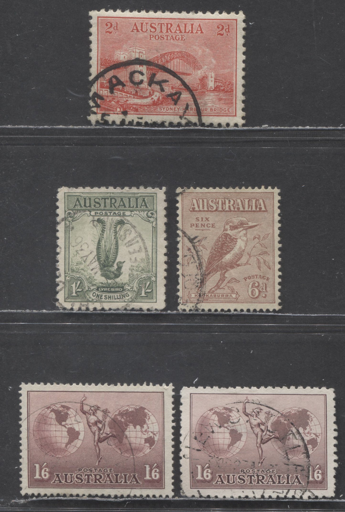 Lot 98 Australia SG#133/C5 1932 Sydney Harbour Bridge & Airmail Issues, 2d Carmine, 6d Brown, 1/- Green & 1/6 Violet Brown, 5 Very Fine Used Singles, Click on Listing to See ALL Pictures, 2022 Scott Classic Cat. $17.4 USD