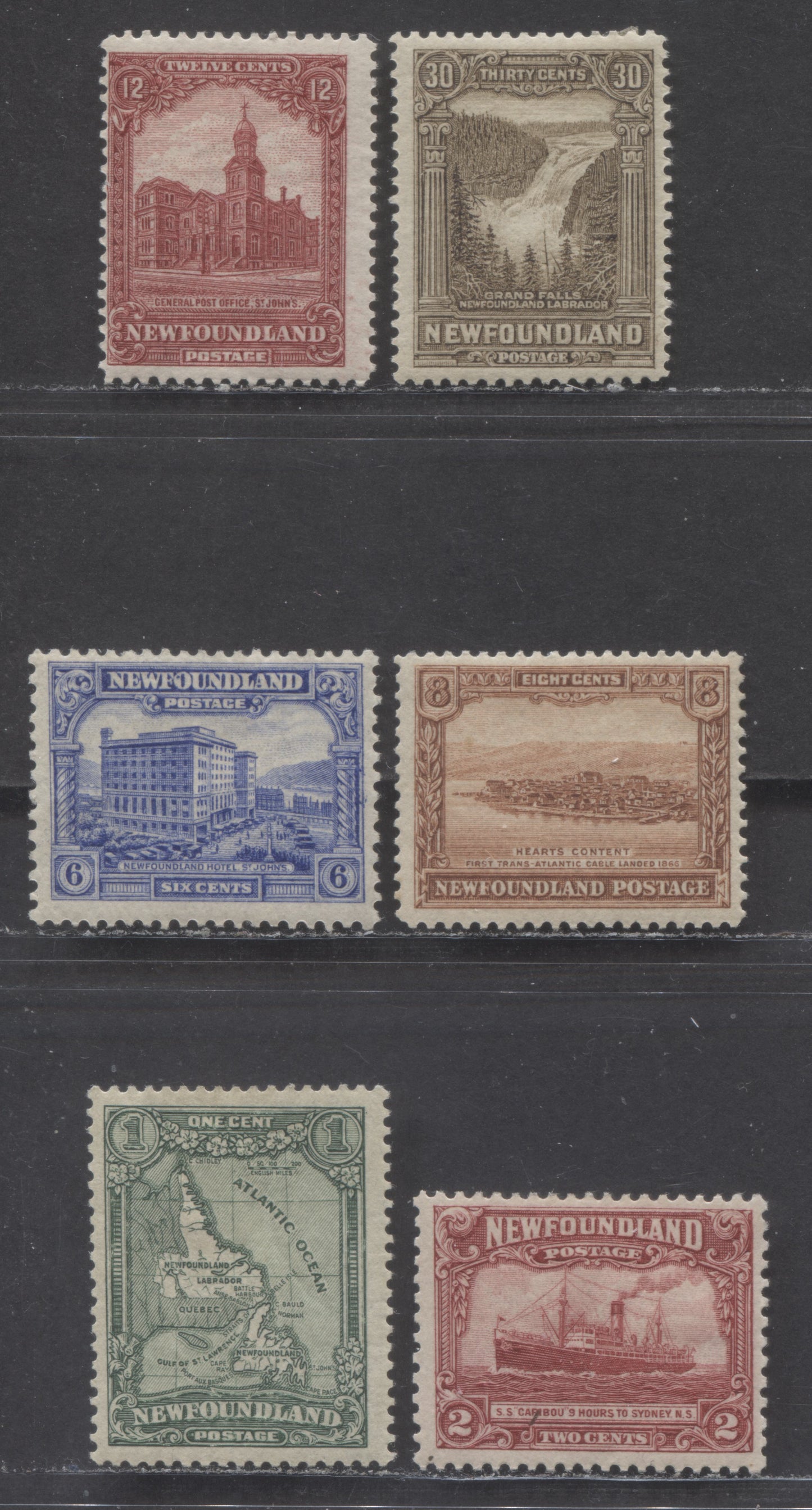 Lot 69 Newfoundland #145-146, 150-151, 154, 159 , 1928 Pictorial Issue 1, 6 F-VF OG Singles